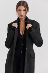 Remi-Black Single Breasted Long Coat