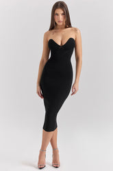 Magdalena-Black Strapless Knit Midi Dress - SALE