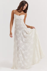 Seren-Vintage Cream Floral Lace Back Maxi Dress