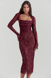 Gaia-Claret Lace Midi Dress