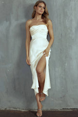 Yvette Wrap Neckline Midi Dress Oyster