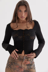 Candice-Black Lace Trim Top - SALE