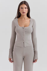 Aspen-Grey Cashmere Ribbed Cuff Cardigan