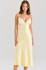 Felicity-Butter Yellow Satin Bias Cut Midi Dress