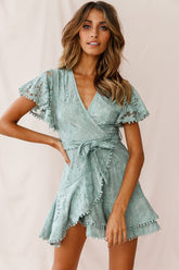 Cami Angel Sleeve Faux Wrap Dress Sage