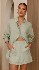 Charla Button Up Top - Sage