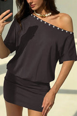 Asymmetrical Neck Off-Shoulder Bodycon Dress