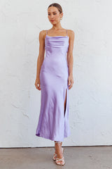 Well Versed Pleated Bust Front Split Dress Lavender