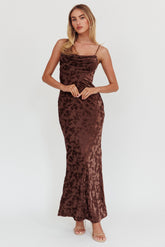Well Versed Burnout Velvet Maxi Dress Chocolate