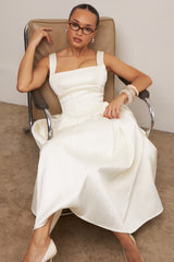 Isabeau-Ivory Textured Satin Corset Midi Dress
