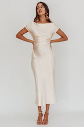 Loveland Cap Sleeve Cowl Back Midi Dress Oyster