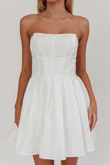 Loveless Strapless Flared Mini Dress Off White