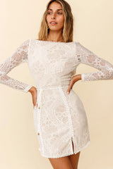 Emme Long Sleeve V-Back Lace Dress White