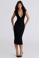The Super Plunge-Black Stretch Bandage Midi Dress