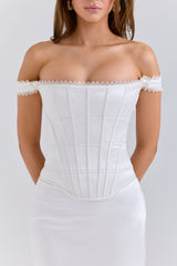 Isis-Ivory Satin Corset Maxi Dress