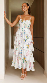 Camisha Frill Maxi Dress - Vase Print
