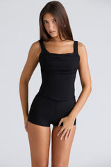 The Drape Neck-Black Corset Top
