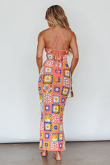 Bali Babe Crochet Maxi Dress Pink Multi