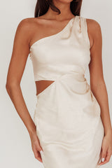 Always Golden One-Shoulder Midi Dress Champagne