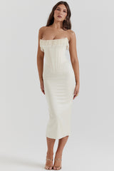 Nalita-Vintage Cream Embellished Strapless Dress
