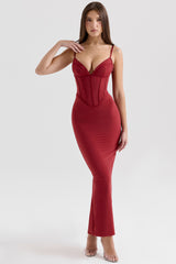 Romy-Wine Mesh Bodycon Maxi Dress