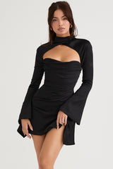 Toira-Black Draped Corset Dress