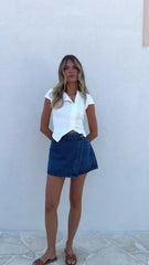 Elodie Ribbed Button Top - White