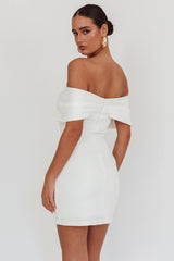 Sweet Caroline Off-Shoulder Bow Mini Dress White
