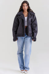 Madden-Grey Vegan Shearling Aviator Jacket