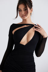 Santa-Black Glitter Cutout Mini Dress