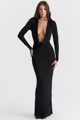 Saskia-Black Draped Maxi Dress