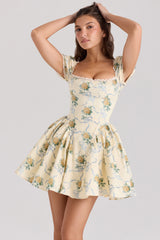 Rosie-Lemon Rose Print Cotton Mini Dress