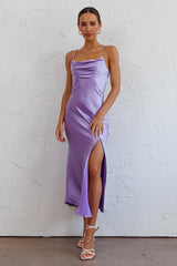 Well Versed Pleated Bust Front Split Dress Lavender