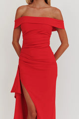 Cha Cha Strapless Thigh Split Dress Red