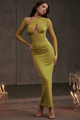Zahra-Chartreuse Plunge Maxi Dress