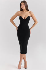 Magdalena-Black Strapless Knit Midi Dress - SALE