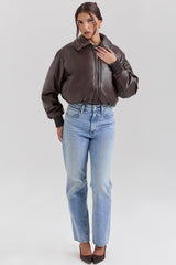 Sante-Dark Brown Vegan Leather Bomber Jacket