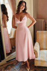 Tiffany-Parisian Pink Satin A-Line Midi Dress