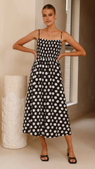 Roma Midi Dress - Black/ White Spot