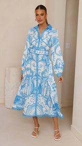 Madeline Long Sleeve Midi Dress - Portofino Azure