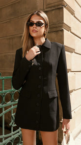 Cheri Long Sleeve Mini Dress - Ink Black
