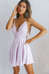 Oleander Lace-Up Bust Tied Back Satin Mini Dress Blush