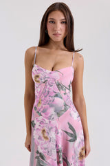 Seren-Pink Floral Print Lace Back Maxi Dress