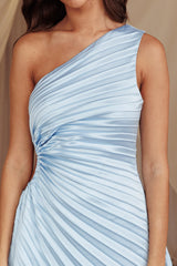 Glow Ray One-Shoulder Pleat Dress Sky Blue