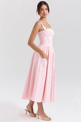 Vivien-Strawberry Shortcake Gingham Midi Sundress