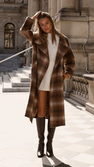 Haruna Coat - Brown / Beige Plaid Print