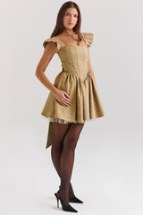 Saasha-Gold Jacquard Mini Dress - SALE