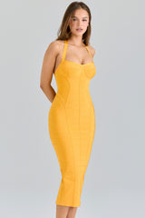 The Sculpt-Orange Sherbet Midi Bandage Dress