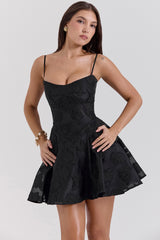 Serenita-Black Floral Lace Back Mini Dress