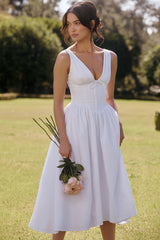 Emmelina-White Cotton Corset Sundress